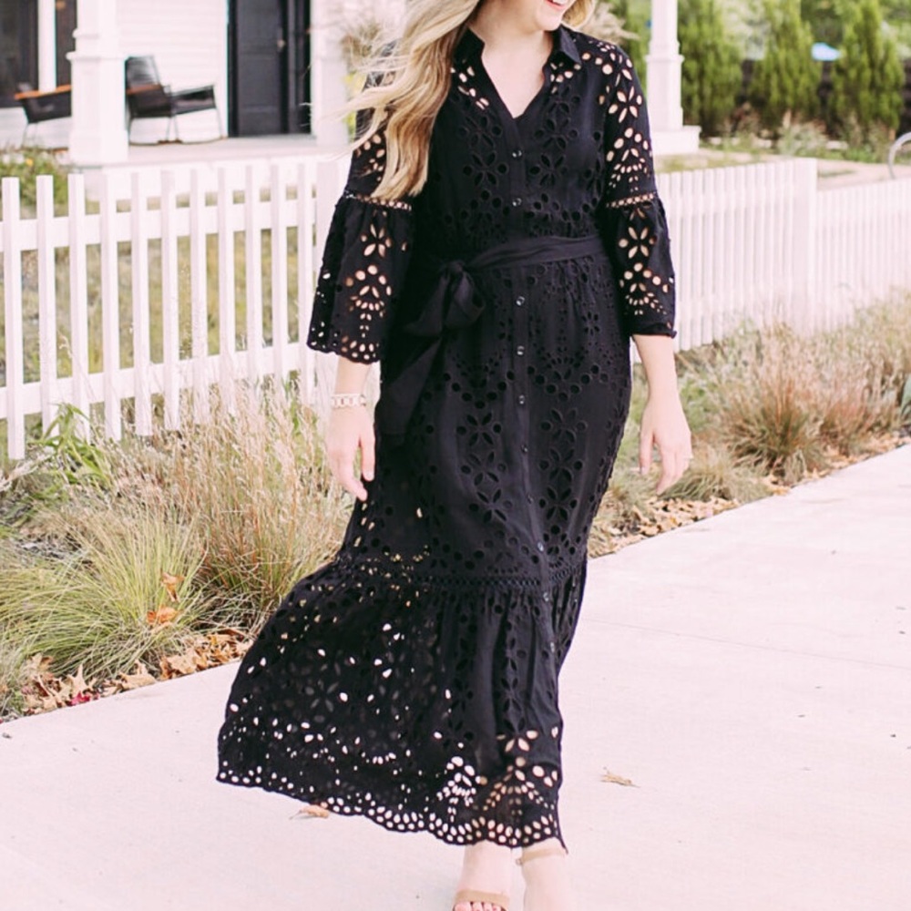 Lilly Pulitzer Meadow Midi Eyelet Shirtdress size 8 Black